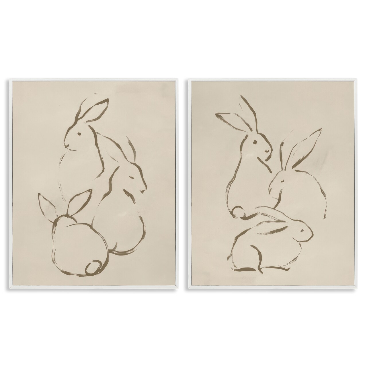 Stupell Industries Earthtone Sitting Rabbits Sketch 2 pc Framed Giclee Wall Art Set Design by June Erica Vess